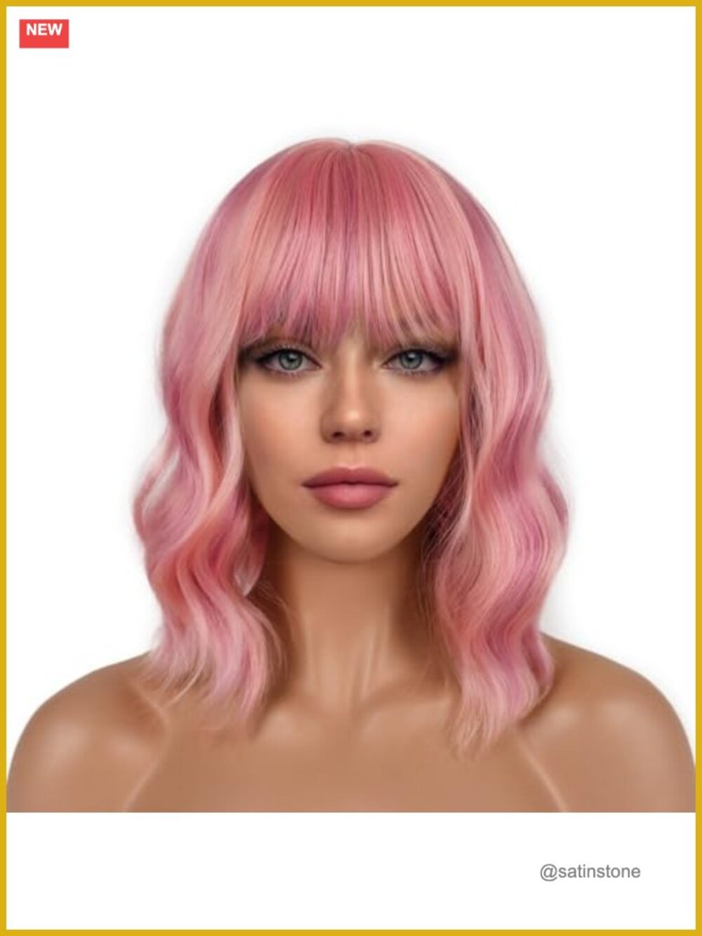 Short Bob Wig with Bangs Loose Wavy Shoulder Length Synthetic Heat Resistant
